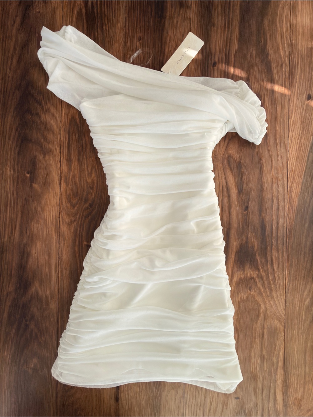 Altar'd State White One-Shoulder Ruched Mini Dress